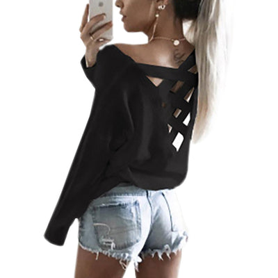 Womens Sexy Cross Patch Long Sleeve Shirt