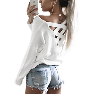 Womens Sexy Cross Patch Long Sleeve Shirt