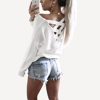 Womens Sexy Cross Patch Long Sleeve Shirt