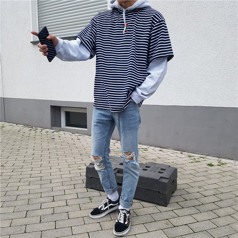 "Rosey Distance" Embroidered Striped Mens T-Shirt