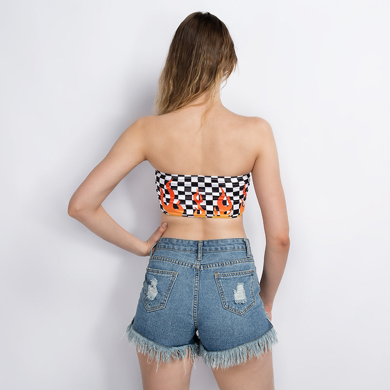 2018 Summer "Floss n Flames" Women's Strapless Crop Top