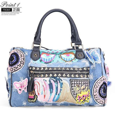 Rock Style Denim Fashion Tote Handbags