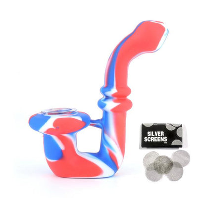 Red, blue, and white unbreakable silicone bong bowl for weed