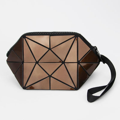 Brown geometric holographic cosmetic bag