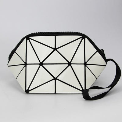 white geometric holographic cosmetic bag