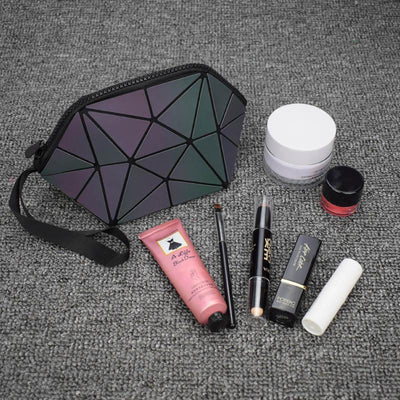 geometric luminous cosmetic bag shard lattice eco-friendly leather holographic